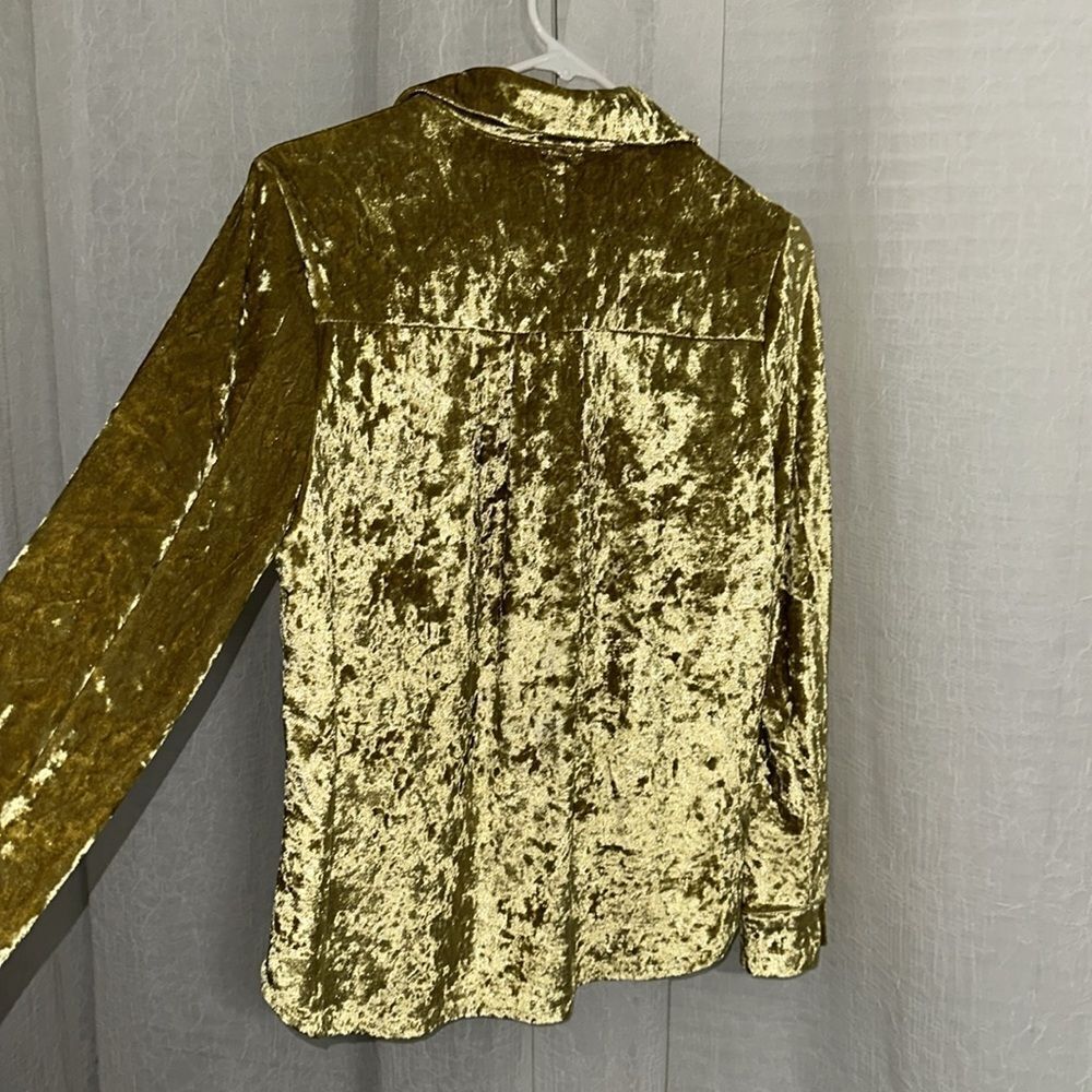 AMADI X Anthro XS Gold Crushed Velvet Long Sleeve Relaxed Fit Top - Picture 10 of 15
